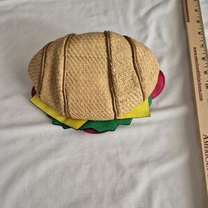 Betsey Johnson French Kisses Croissant Bag Woven Straw Leather Sandwich Purse